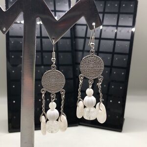 Artisan handcrafted boho festival statement earrings coin glass bead dangle drop